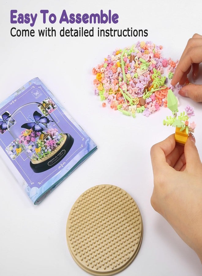 VZZNN 2 Pack Flower Bouquet Building Sets with LED Lighting,Animals Flowers Botanical Collection Mini Building Blocks Set, Valentine's Day for Her Mom Women Wife Girlfriend(Bee,Butterfly) - Image 2